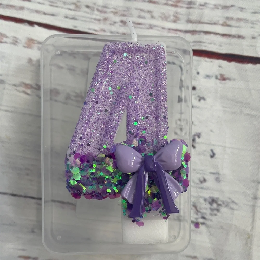 Purple Glitter Number 4 Cake Candle